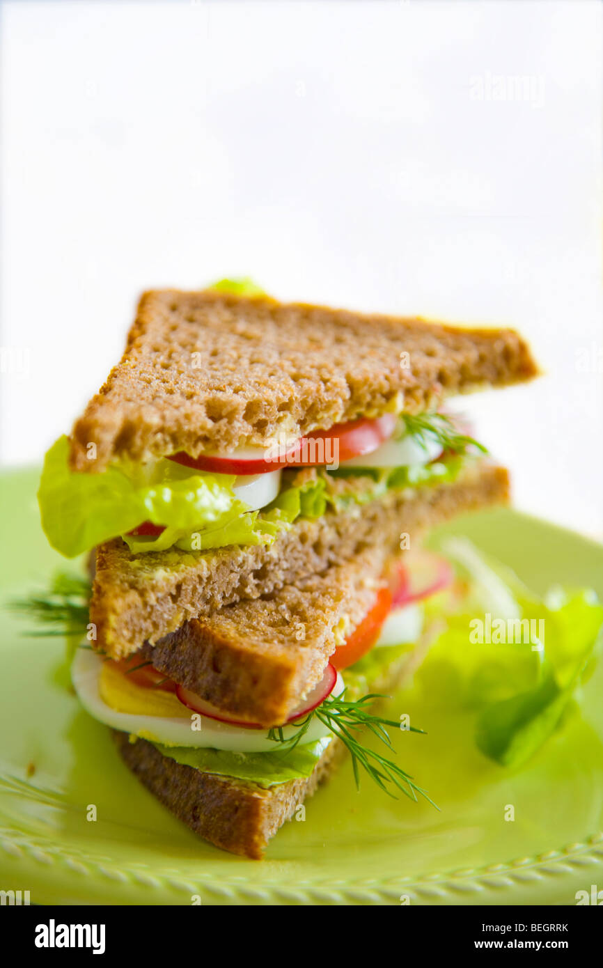 Rye Bread vegetarian sandwich on green ceramic plate Stock Photo Alamy