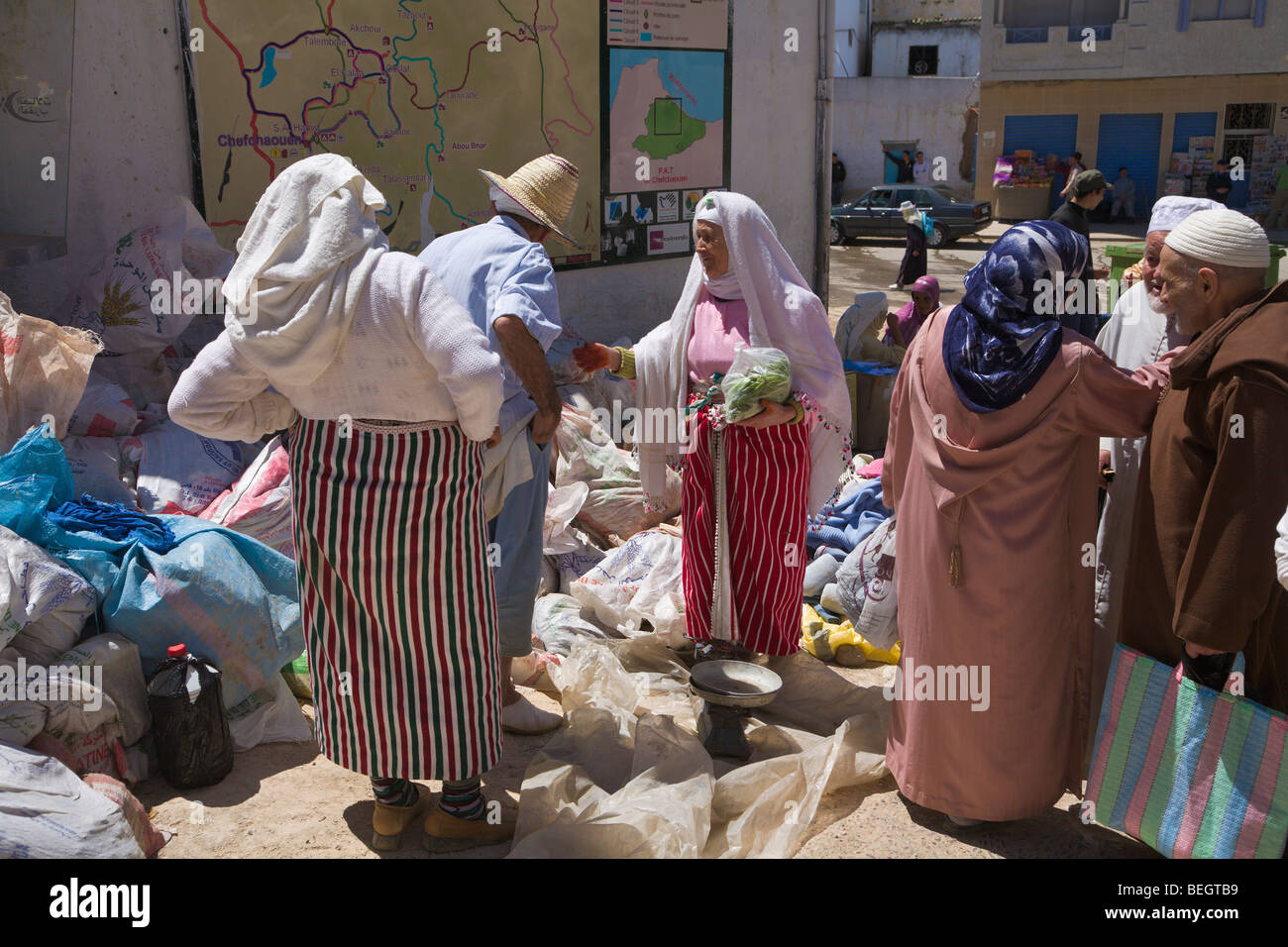 Local people at market Chefchaouen Morocco Stock Photo