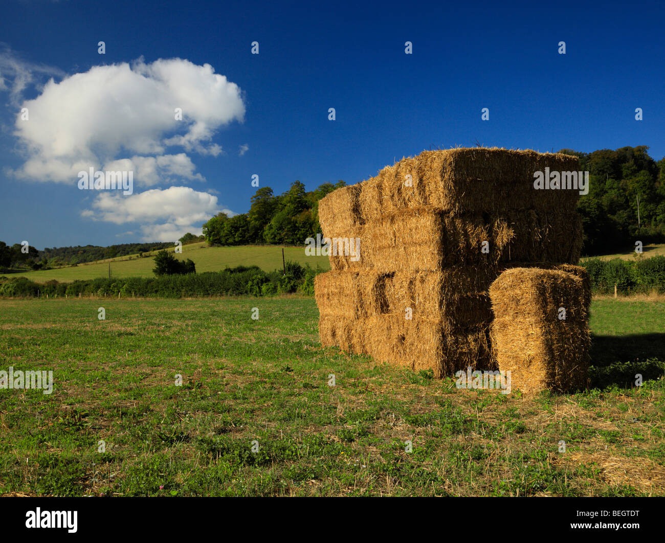 Stack of straw bales. Stock Photo