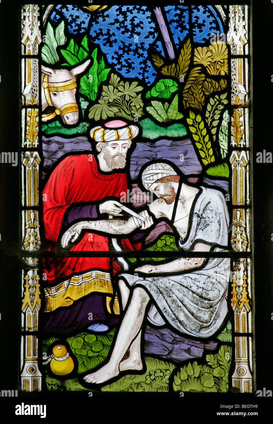 A stained glass window by Frederick Preedy depicting the story of the