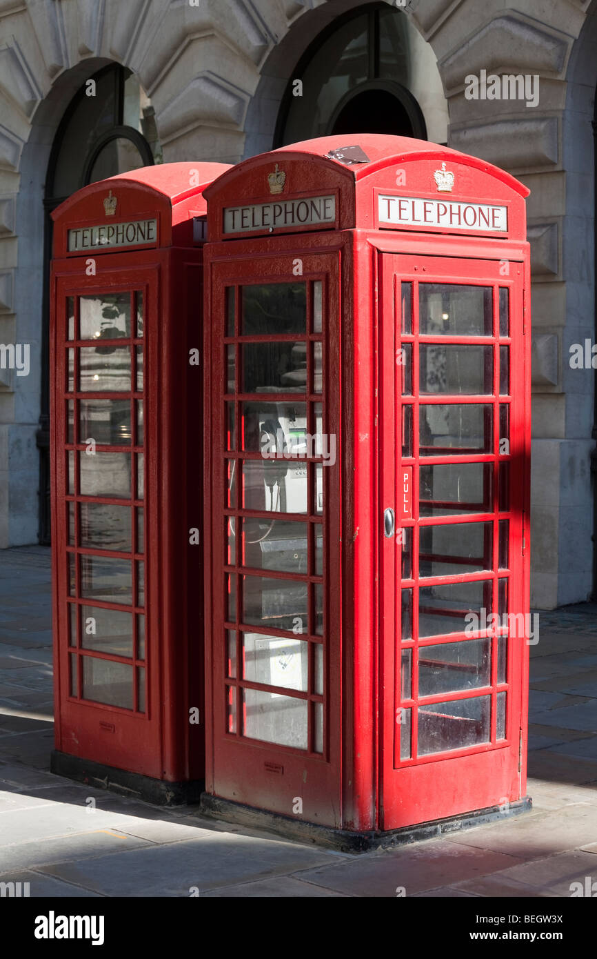 red telephone boxes, Cornhill, London, England, UK Stock Photo