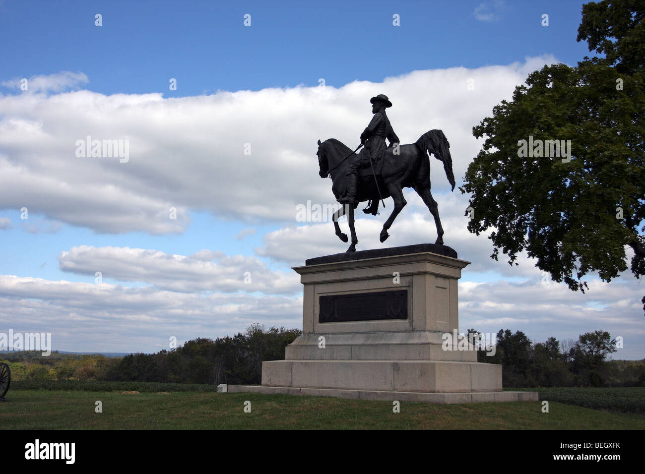 Monument to Major General John Reynolds, commander of the Union Army's 1st Corp. Killed on the first day of battle. Gettysburg Stock Photo