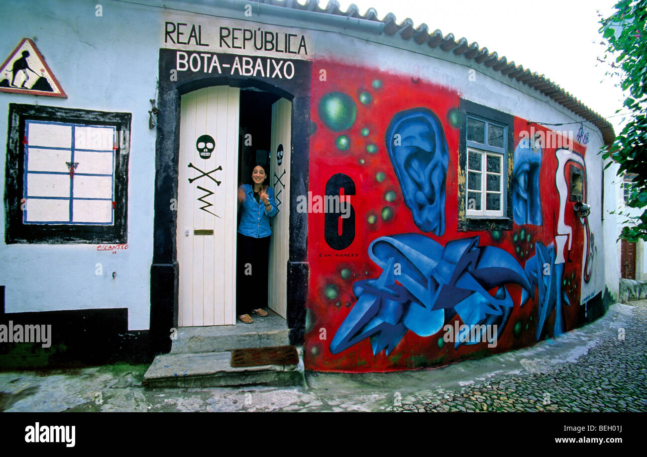 Portugal, Coimbra: Student at the door of the university community Real  República Bota Abaixo Stock Photo - Alamy