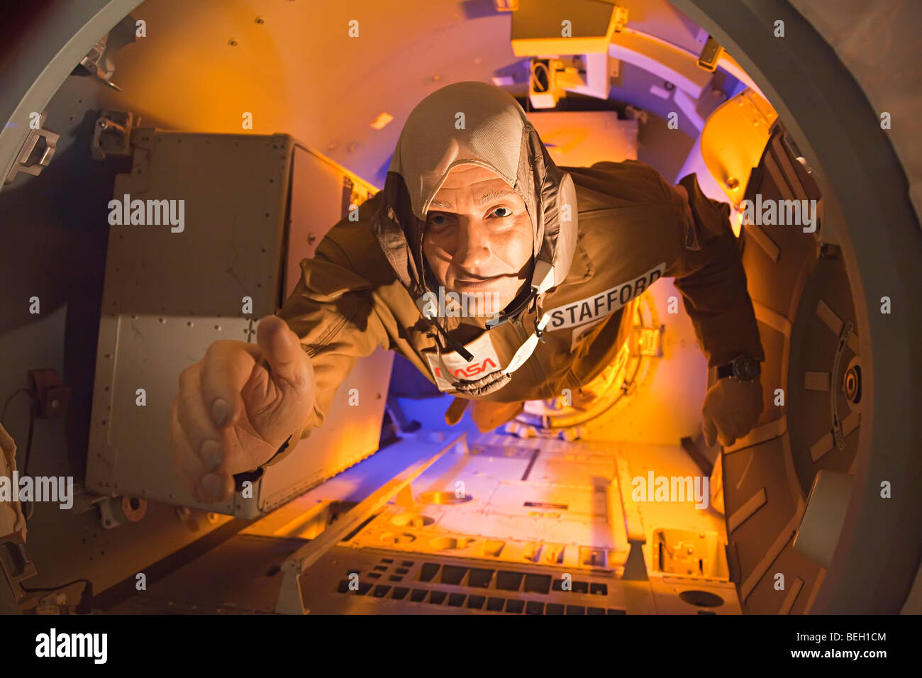 Model of astronaut Stafford in space module NASA Space Center Houston Texas USA Stock Photo