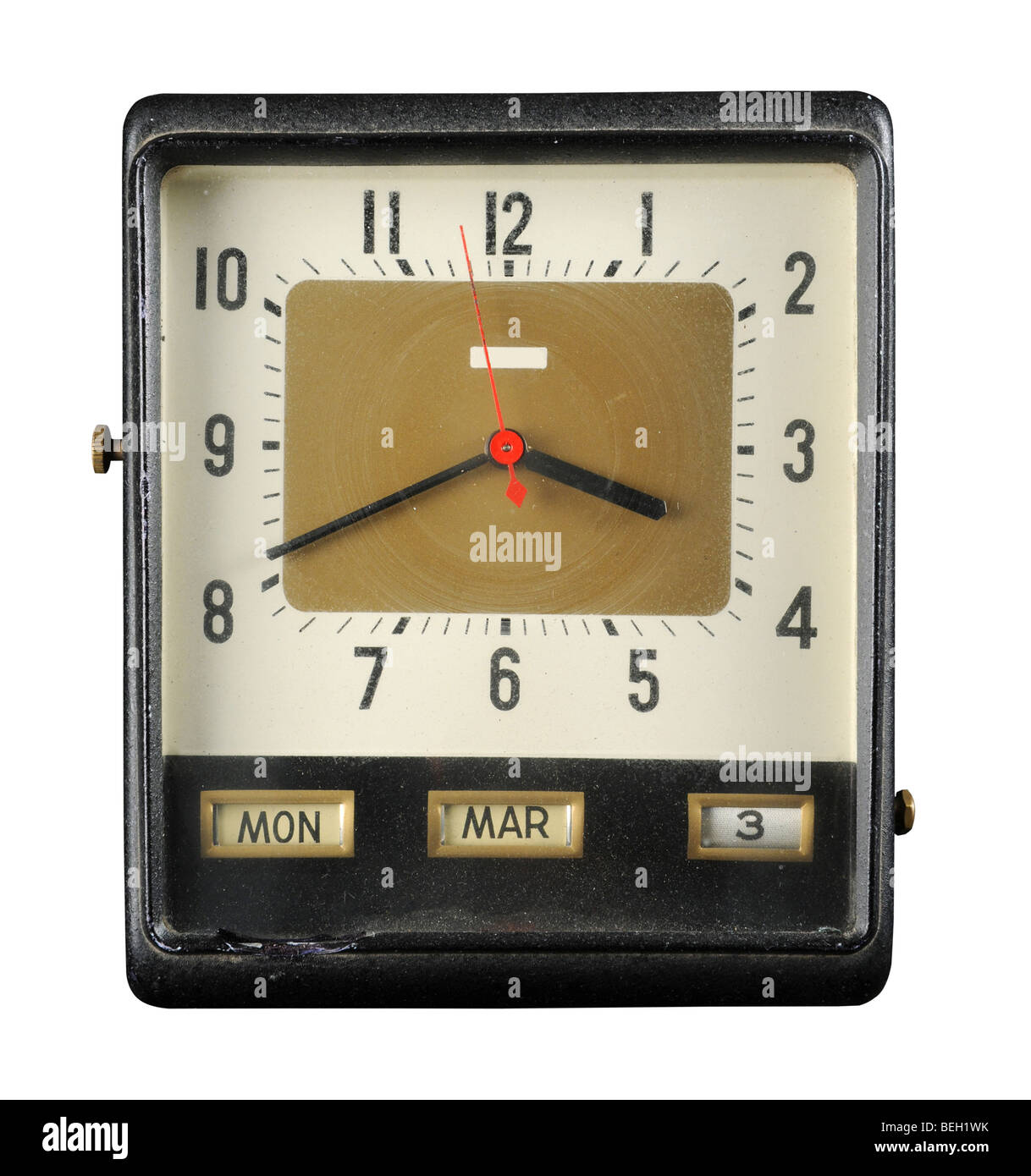 Grunge old clock with time and date Stock Photo