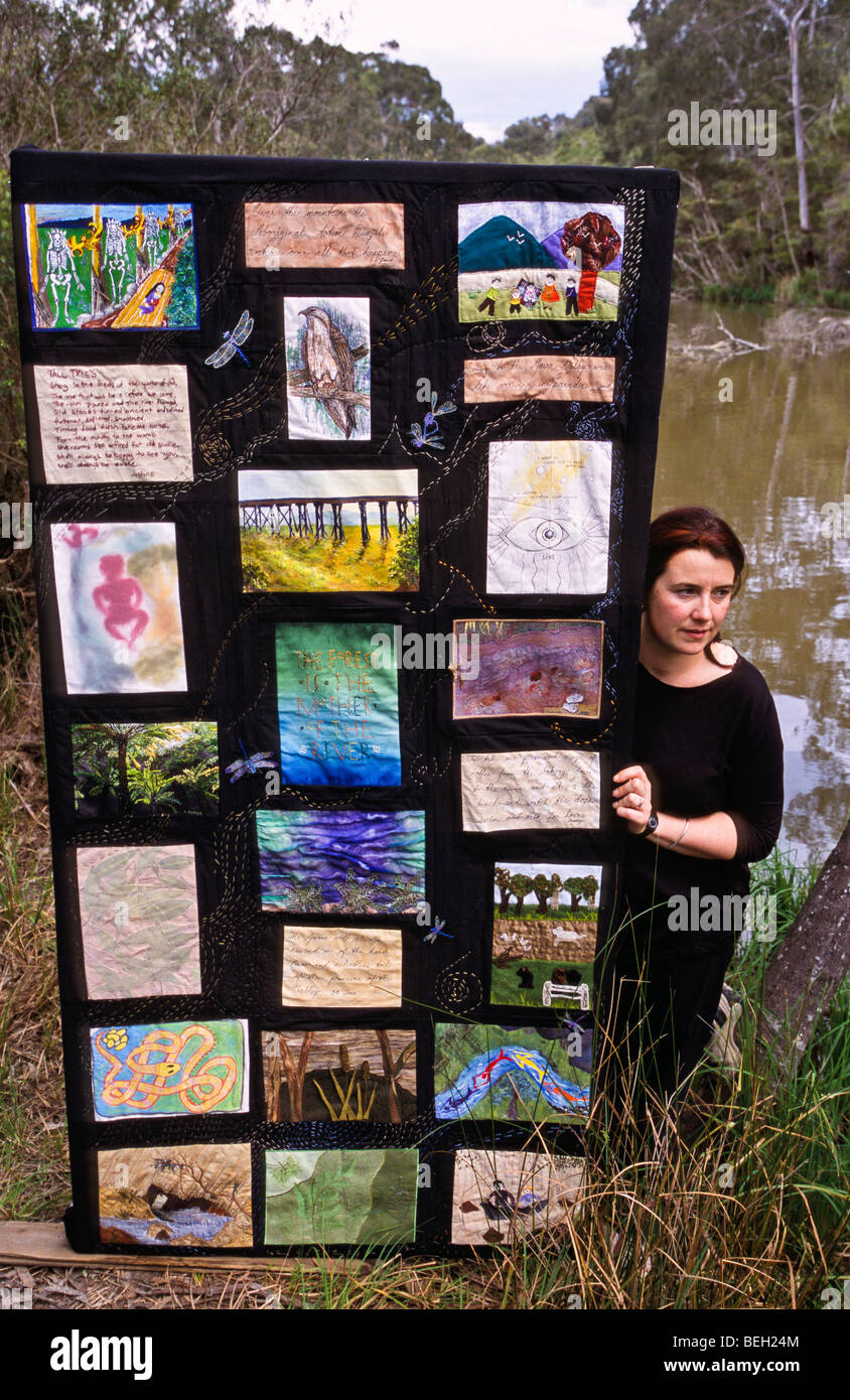 Artist with quilted artwork, Australia Stock Photo