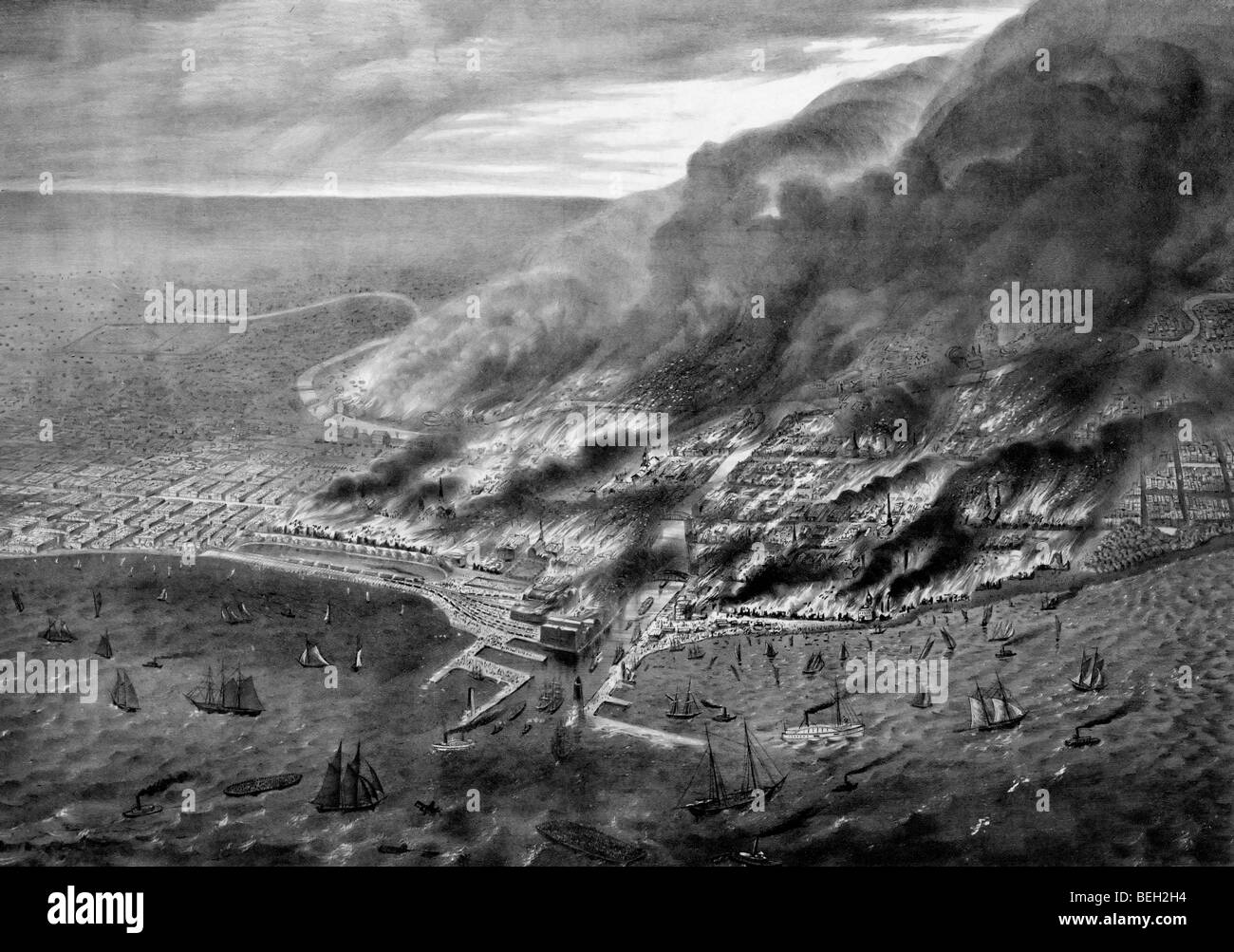 Destruction of Chicago by Fire, October, 1871 Stock Photo