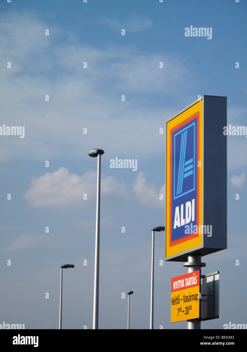 A sign for an Aldi supermarket in Hungary Stock Photo Alamy