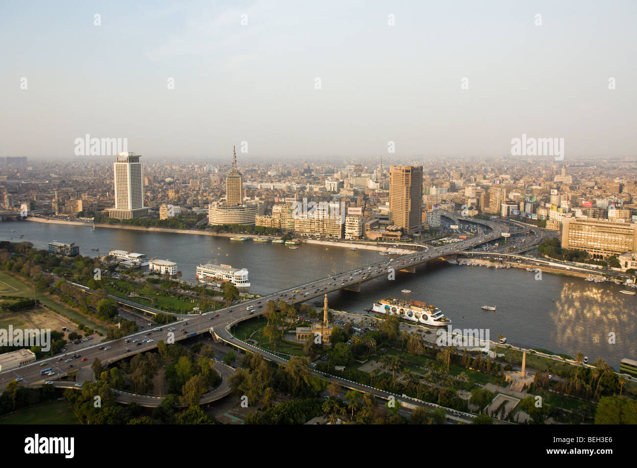 View at Cairo and Bridge of 6. October over Nile, Cairo, Egypt Stock Photo