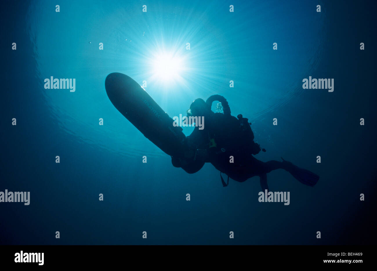 Diving with Scooter Stock Photo
