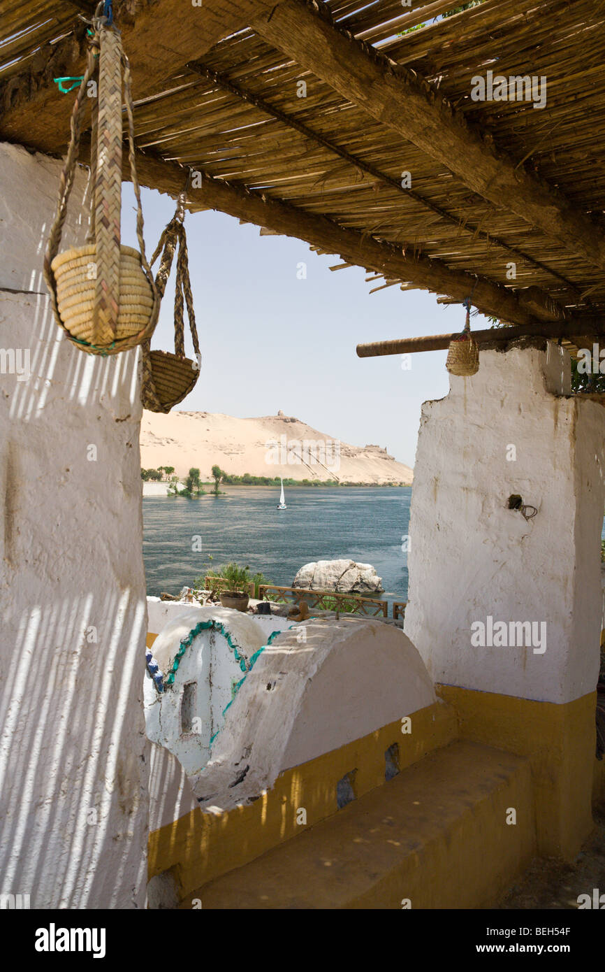 View on Nile River from Nubian House on Elephantine Island, Aswan ...