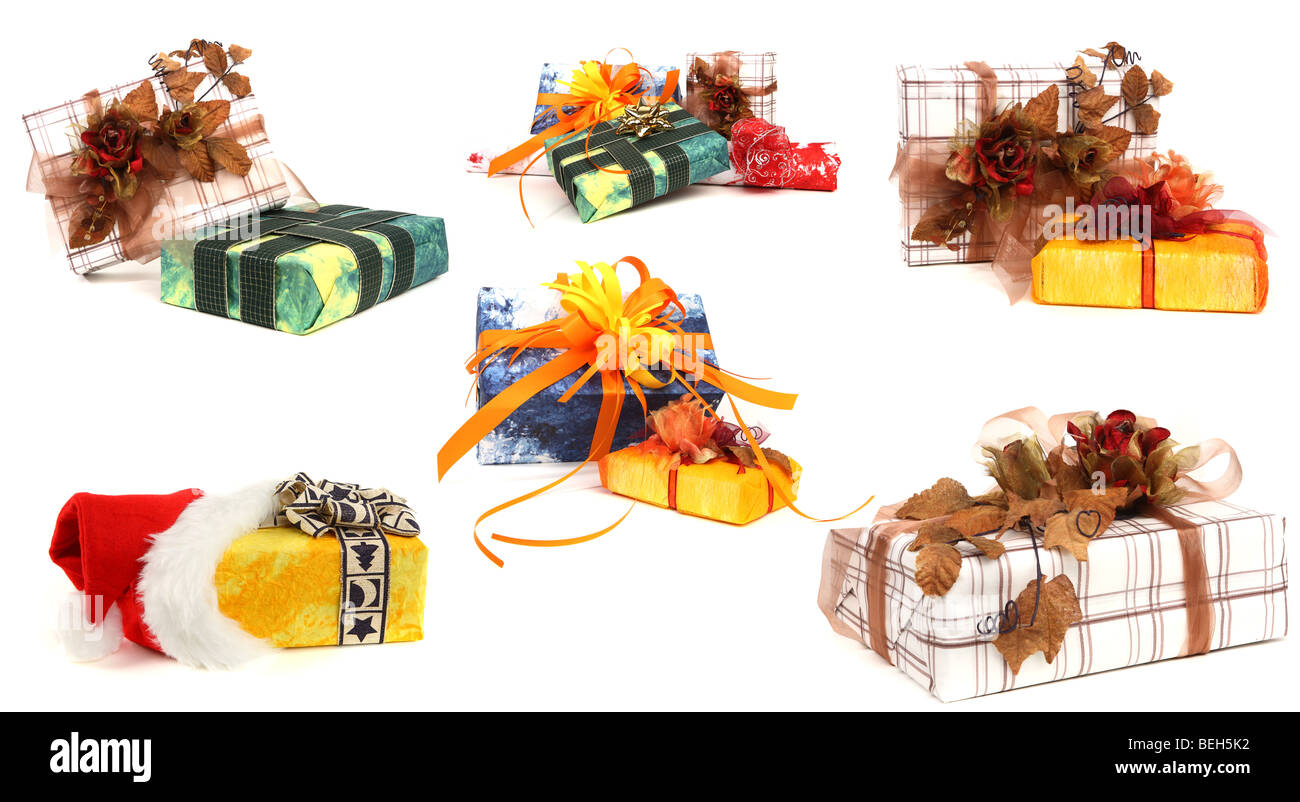 Set of various christmas presents isolated on white background, studio ...