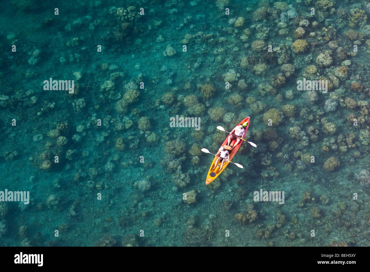 Kayaker exploring Coral Reefs, Micronesia, Palau Stock Photo