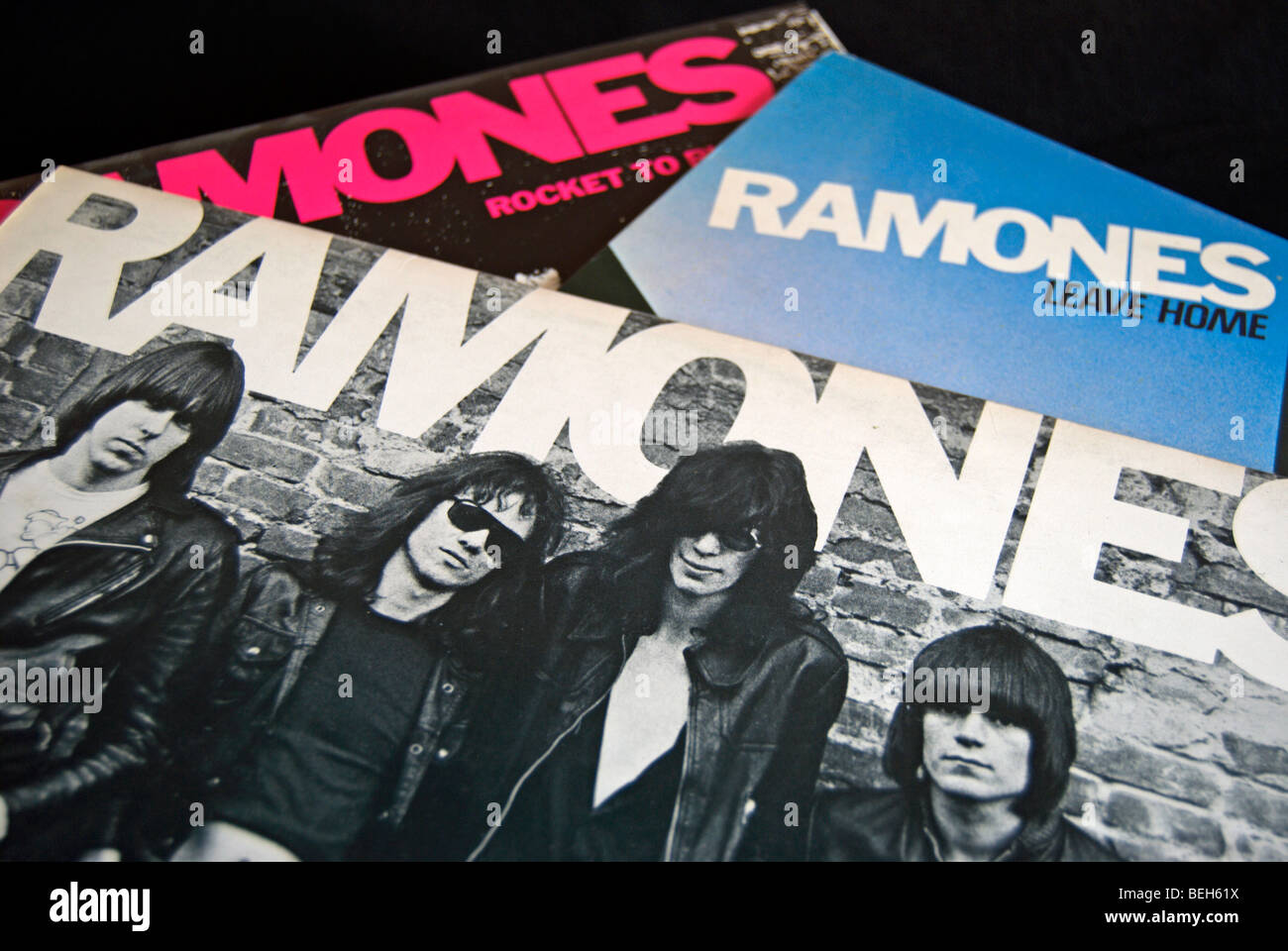 covers of the first three albums by american punk band the ramones Stock Photo