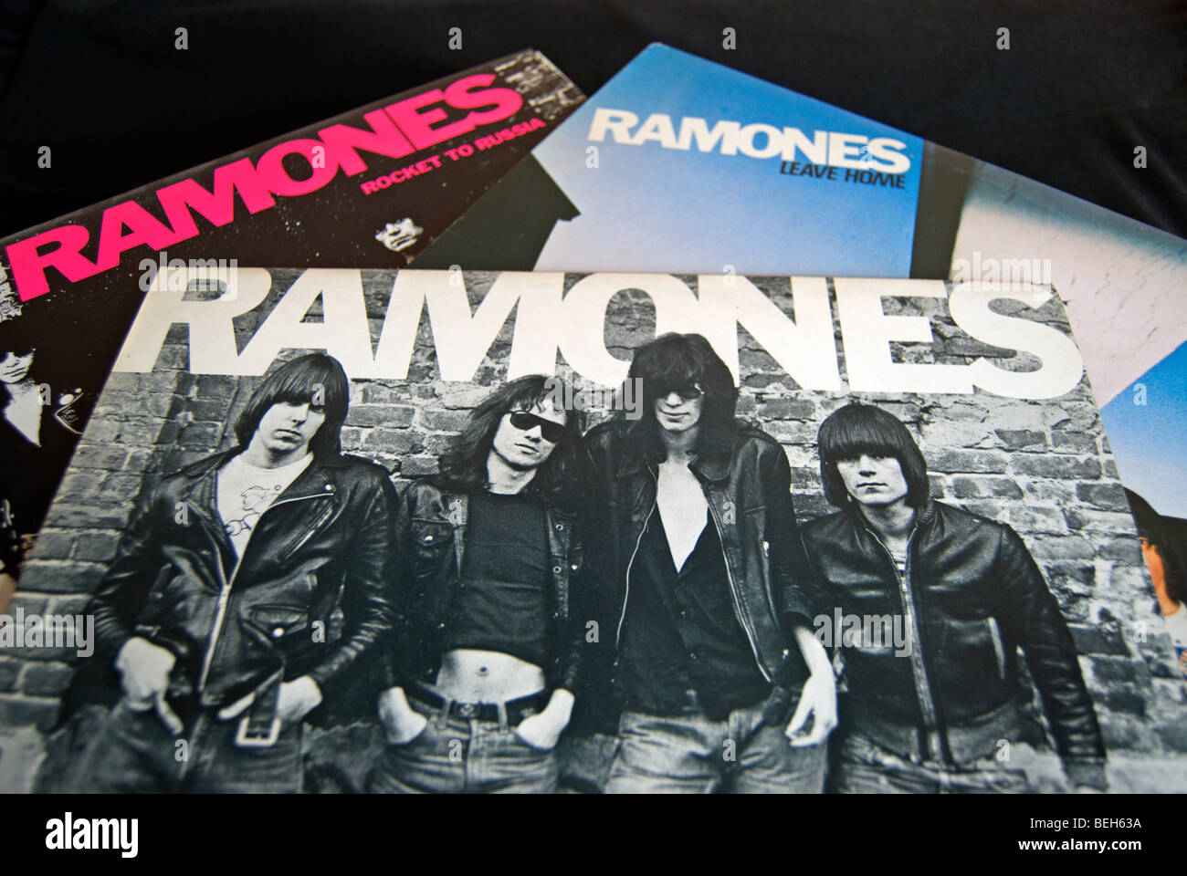 covers of the first three albums by american punk band the ramones Stock Photo