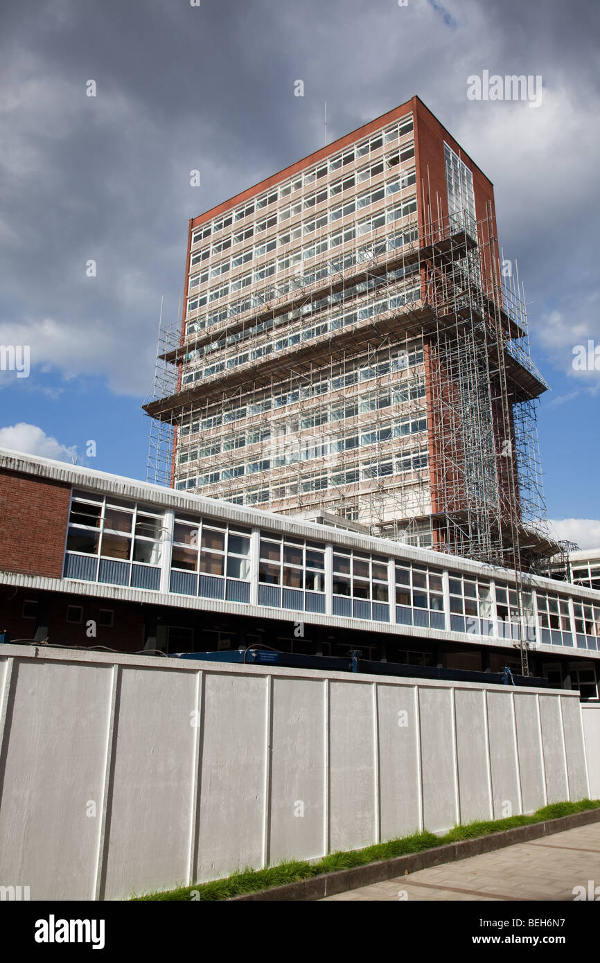 Scaffolding in preparation for demolition of Refectory and Moberly