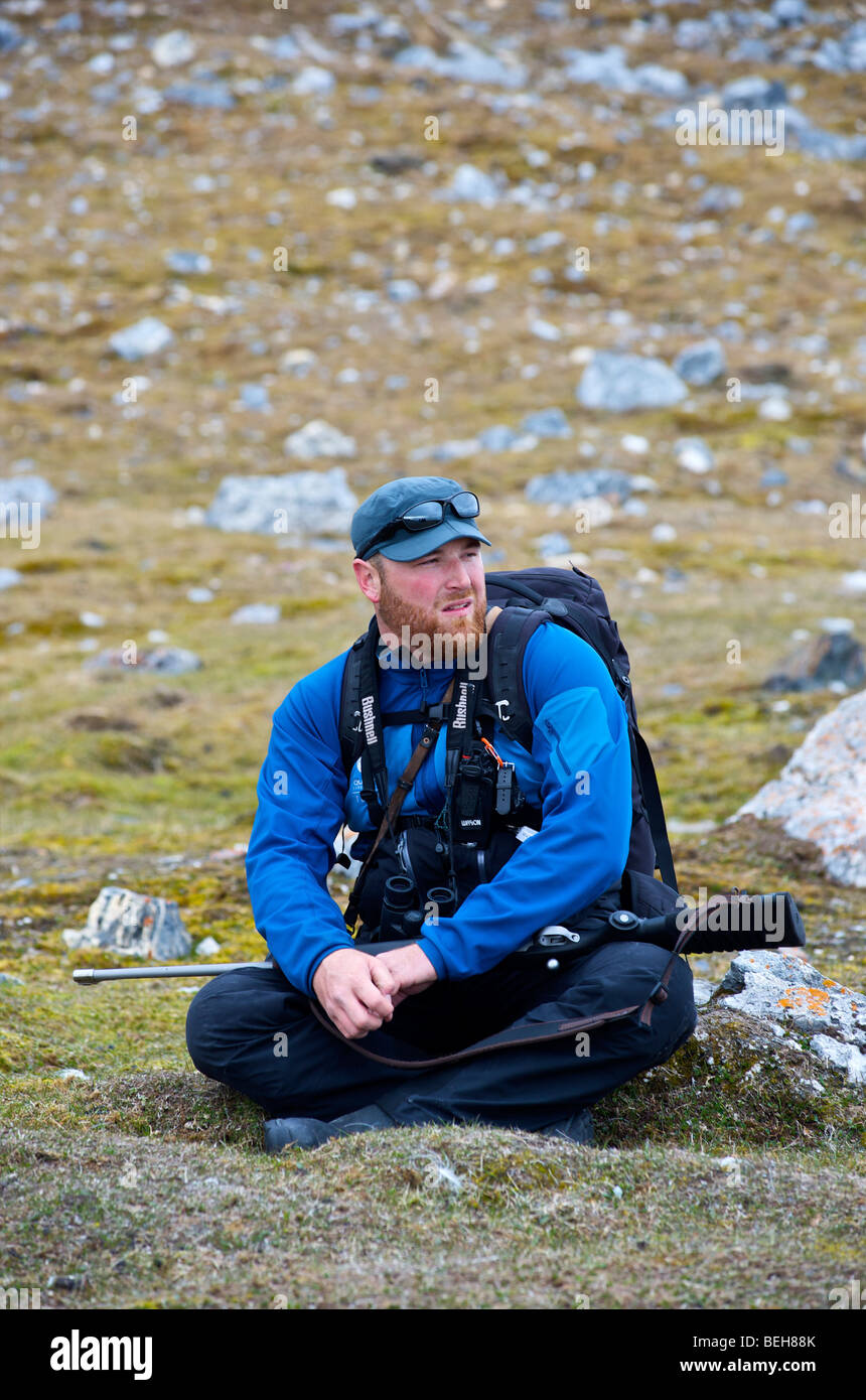 Spitsbergen, Svalbard, Brandon, expedition leader on the Akademik Shokalskiy Stock Photo