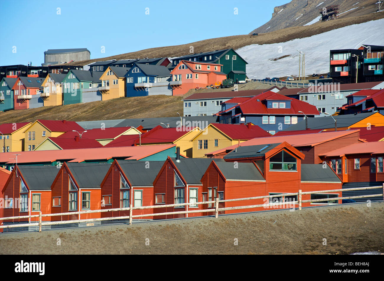 Spitsbergen, Svalbard, Longyearbyen, rows of colorful houses Stock