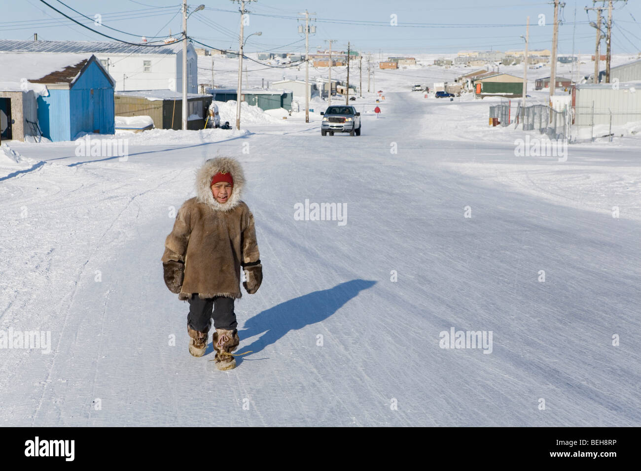Portrait of an Inuk. Gojahaven is a town in the far north of canada where 1000 Inuits are living. Stock Photo