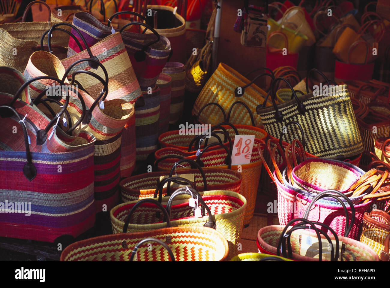 Baskets for sale open air market Vaison la Romaine Provence France Stock Photo
