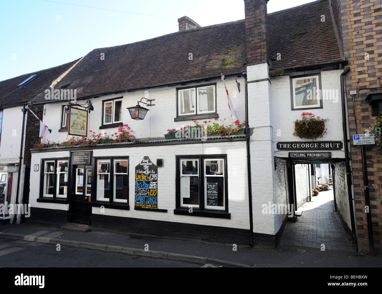 The George Shut next to the George and Dragon pub at Much Wenlock in Shropshire England Uk Stock Photo