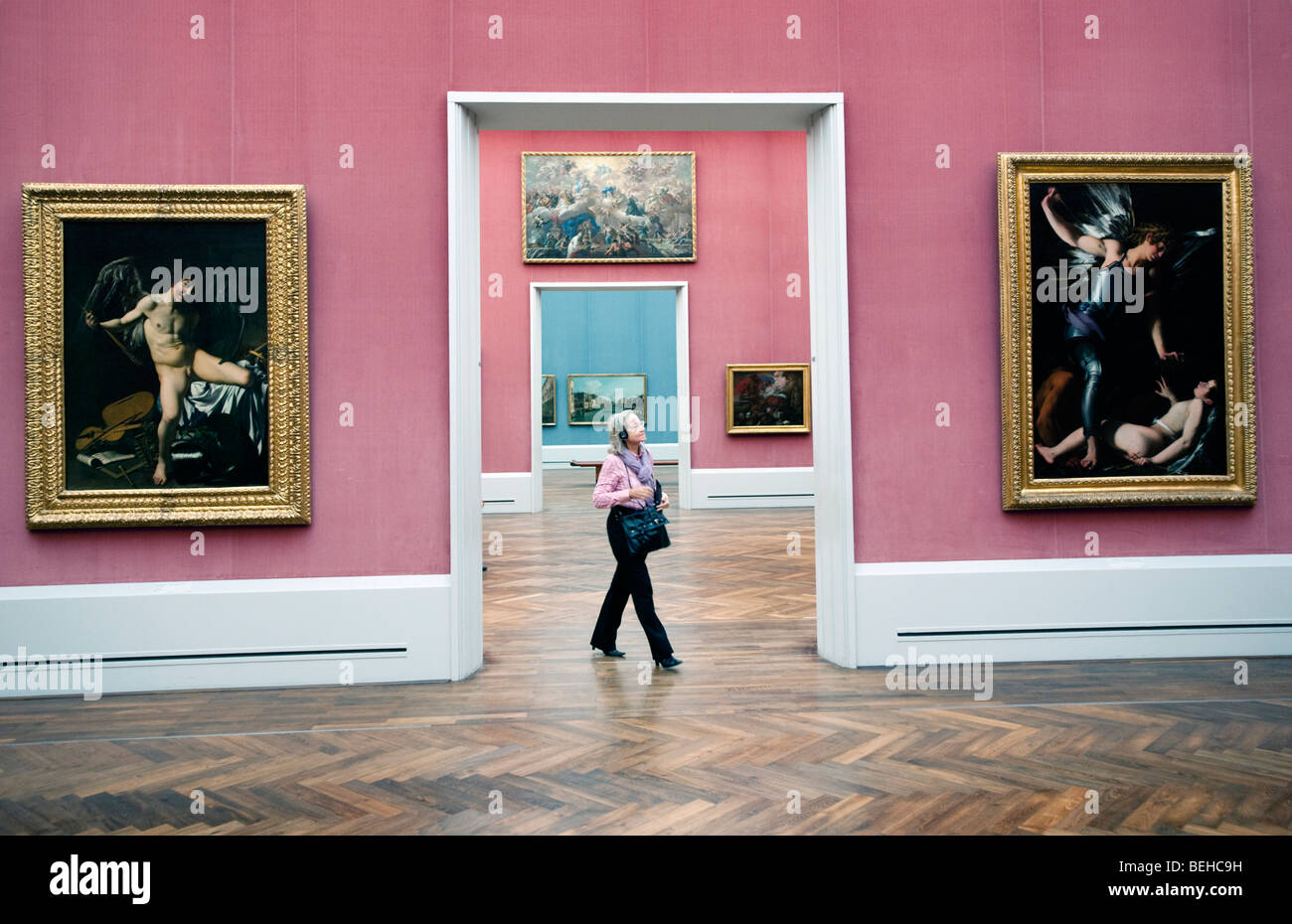 Important artworks on display inside Gemaldegalerie art museum at the Kulturform complex in Berlin Germany Stock Photo