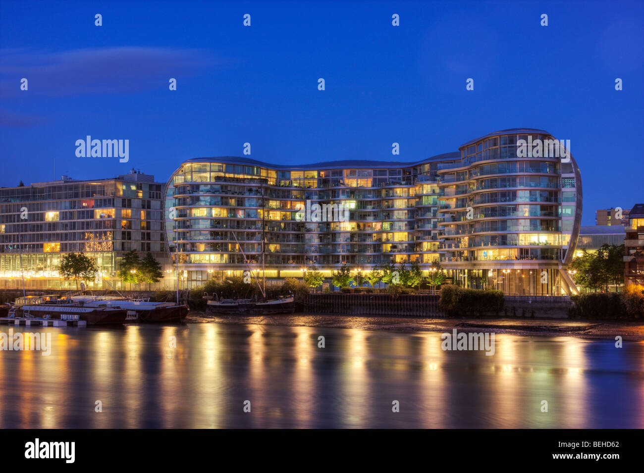 Albion Riverside at night, seen from across the River Thames Stock Photo