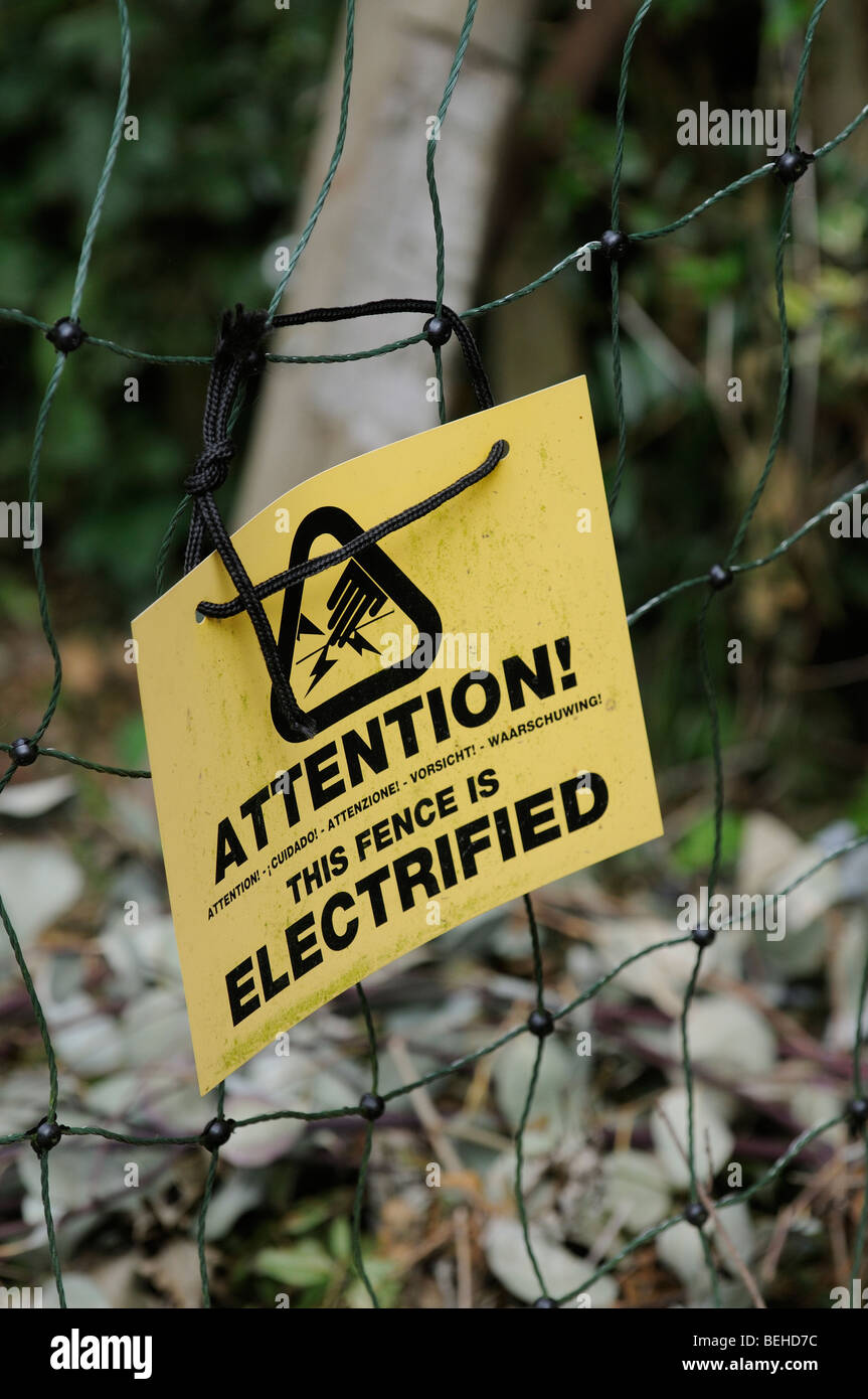 Electric fence and warning notice Stock Photo Alamy