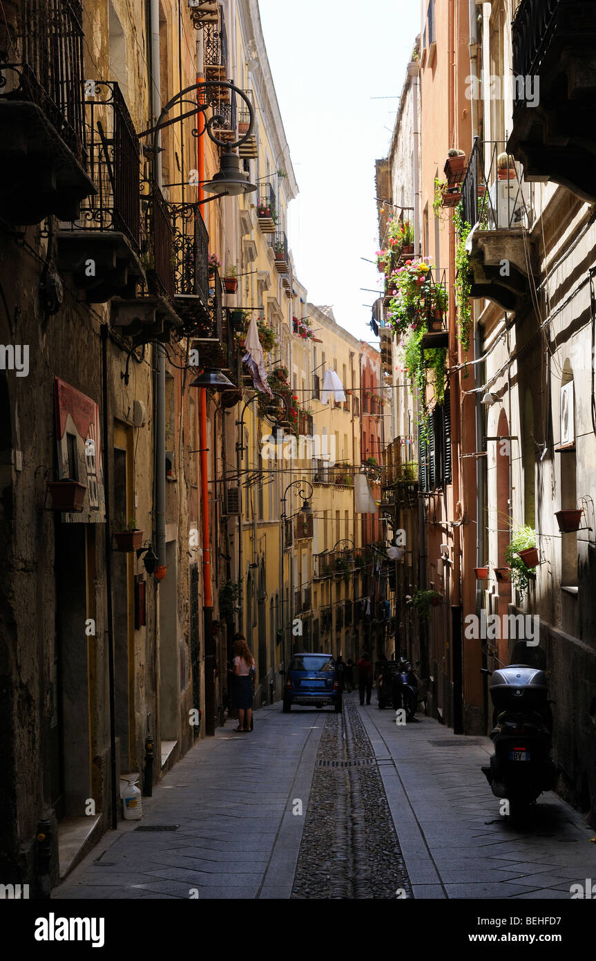 Cagliari Sardinia Italy city center narrow street Stock Photo