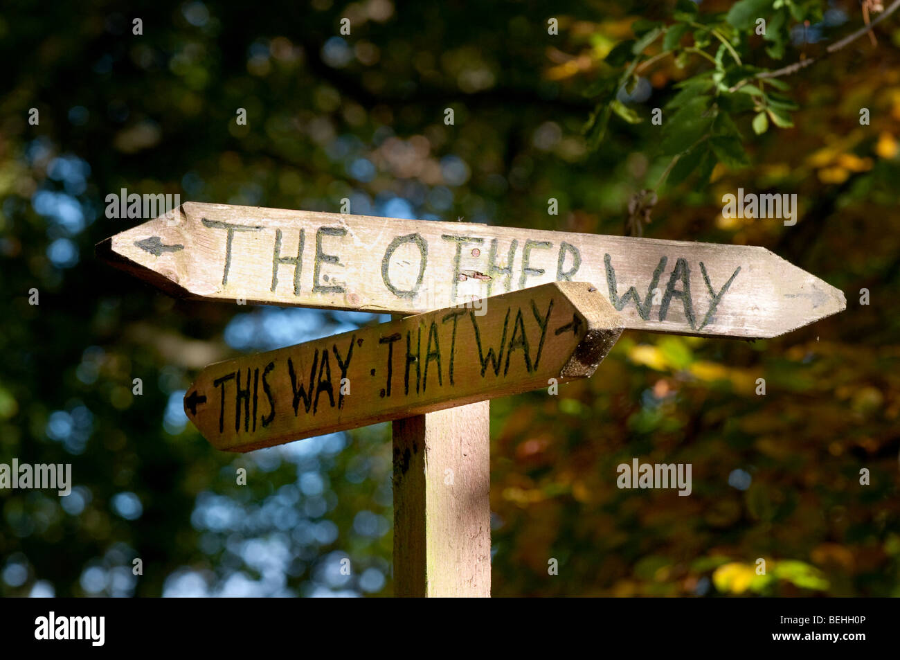 Amusing signpost on the Wrekin  hill Shropshire Stock Photo