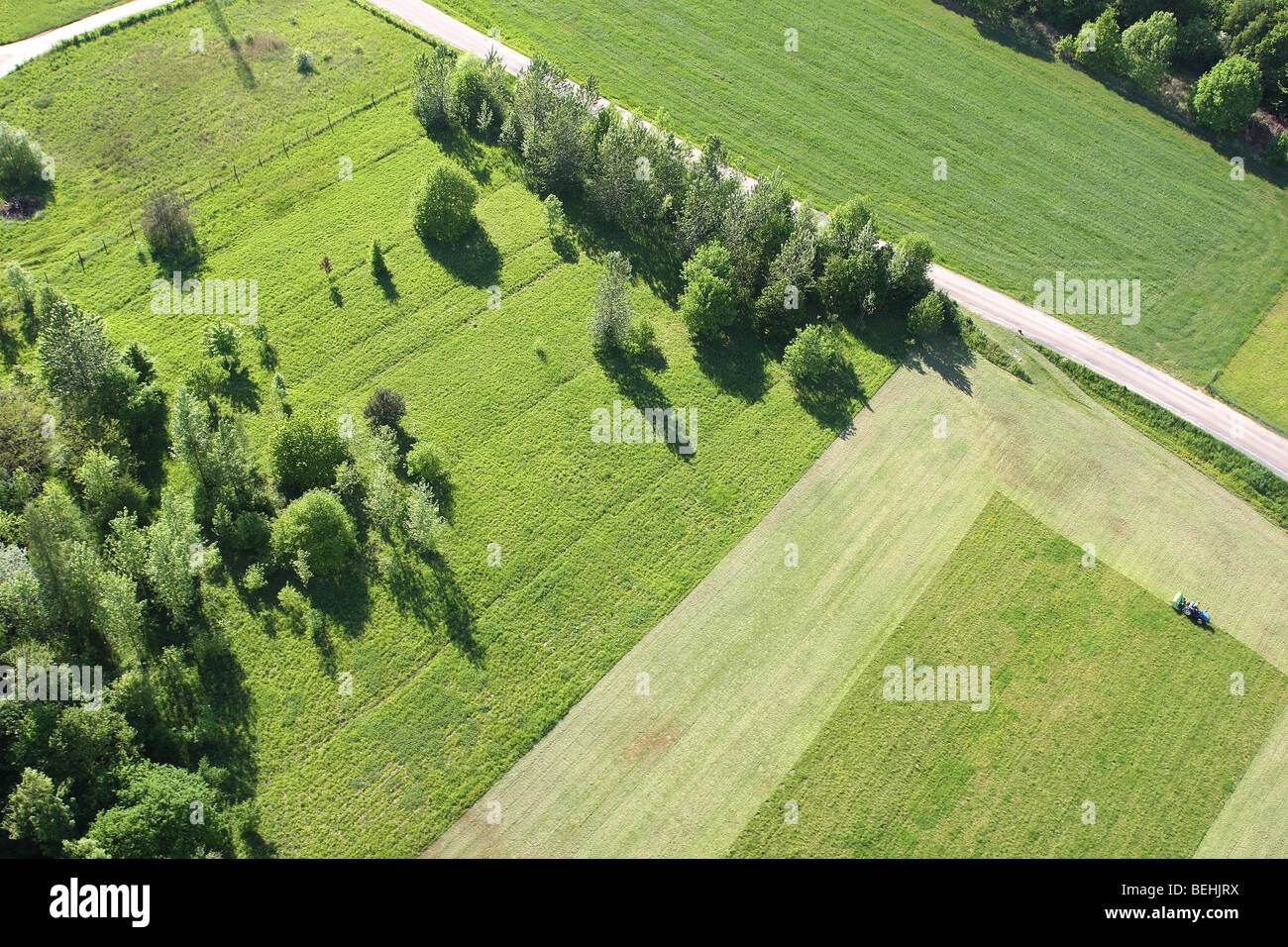 Forested area, fields and grasslands from the air, Belgium Stock Photo