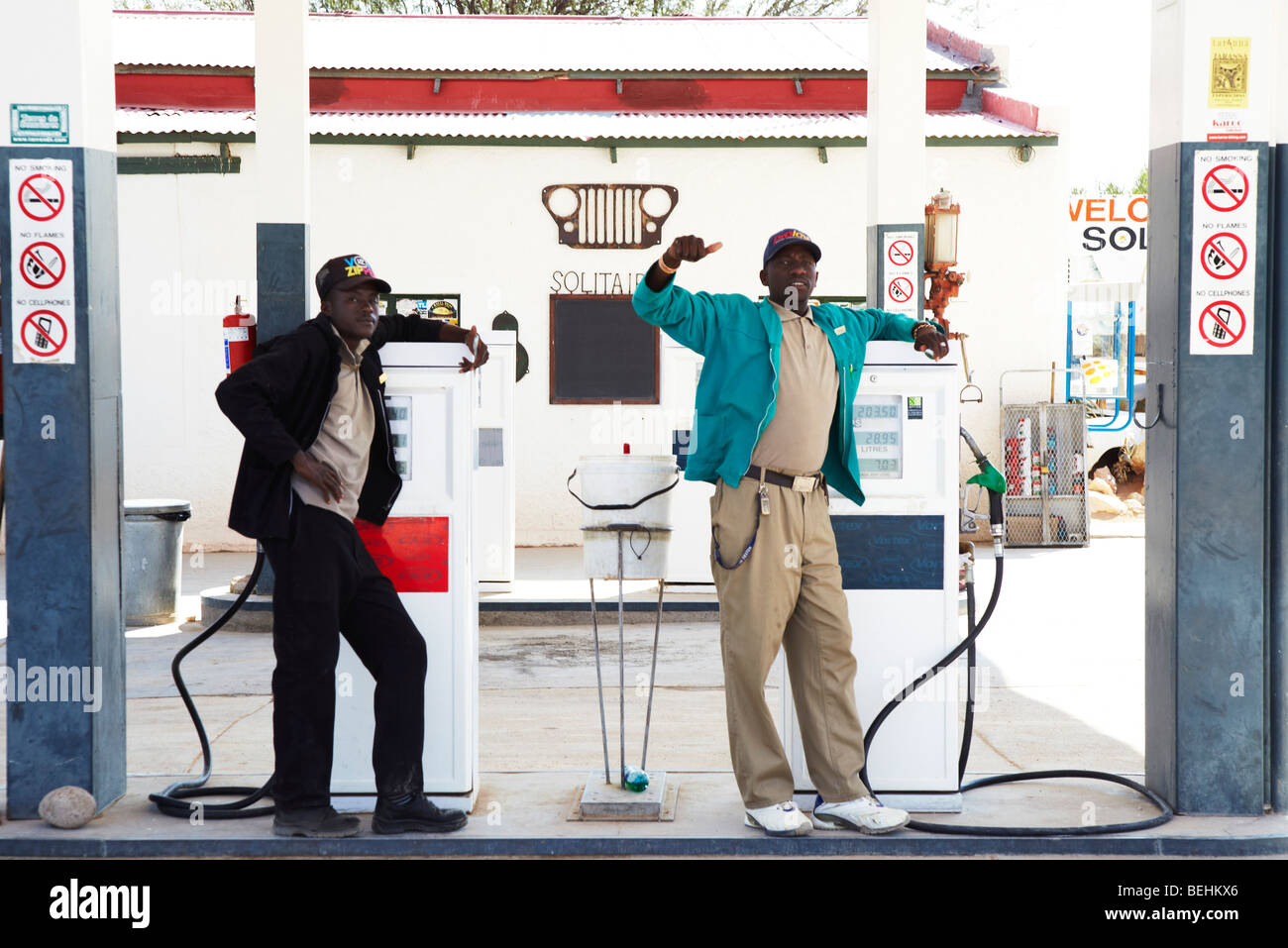 gas station attendant ,Solitaire, Namibia Stock Photo
