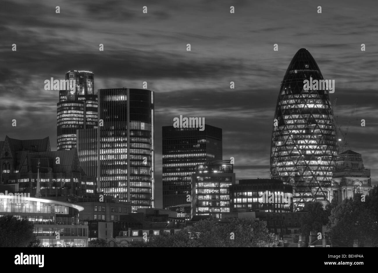 Black and white view of the City of London at dusk Stock Photo - Alamy