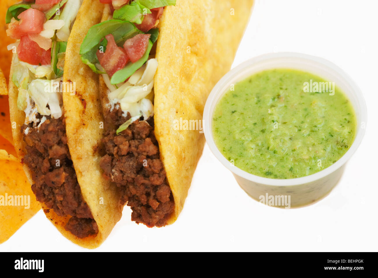 High angle view of tacos with guacamole Stock Photo