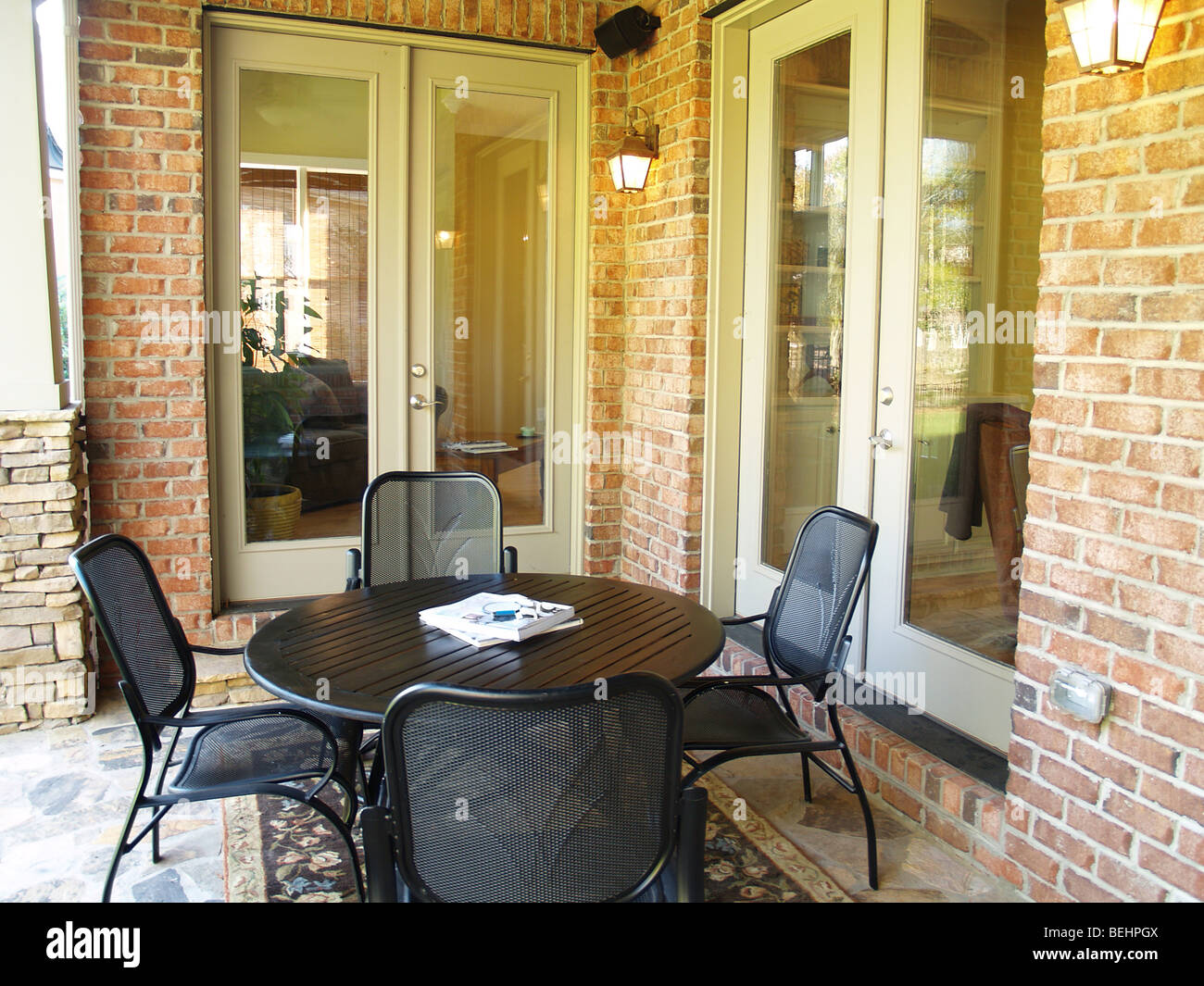 Covered patio in an expensive american home Stock Photo Alamy