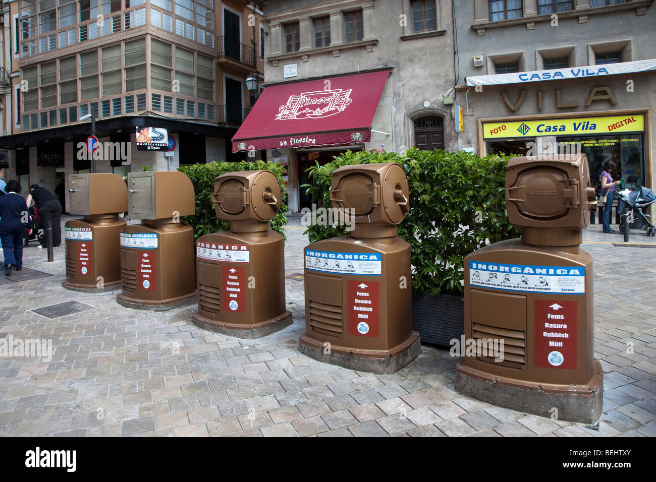 Recycling bins for organic and waste in centre of Palma