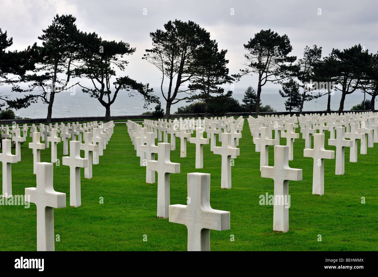 Second World War Two graves at the Normandy American Cemetery and Memorial, Omaha Beach, Colleville-sur-Mer, Normandy, France Stock Photo