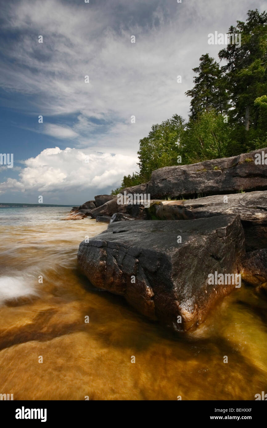 Dramatic scenic view of Lake Superior shore near Pictured Rocks Munising Michigan USA nobody none hi-res Stock Photo
