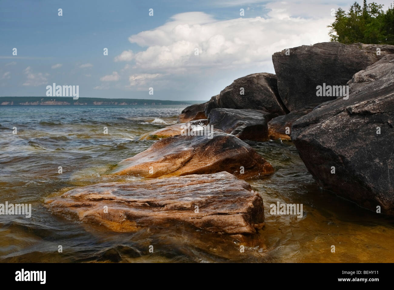 Dramatic scenic view of Lake Superior shore near Pictured Rocks Munising Michigan USA nobody none hi-res Stock Photo