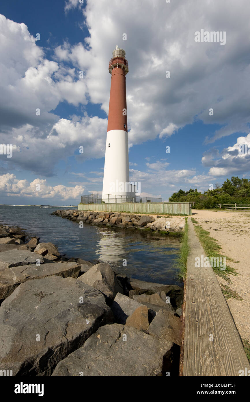Barnegat Lighthouse in the Barnegat Light section of Long Beach Island in Ocean Township in New Jersey. Stock Photo