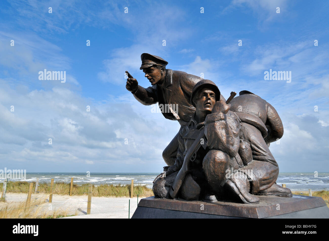The WW2 US Navy D-Day Monument near the Utah Beach Landing Museum at Sainte-Marie-du-Mont, Normandy, France Stock Photo