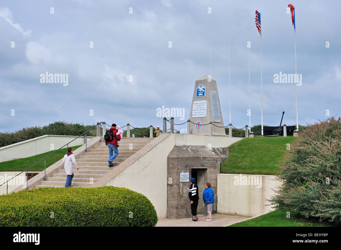 The 1st Engineer Special Brigade monument at the WW2 Utah Beach Landing Museum, Sainte-Marie-du-Mont, Normandy, France Stock Photo