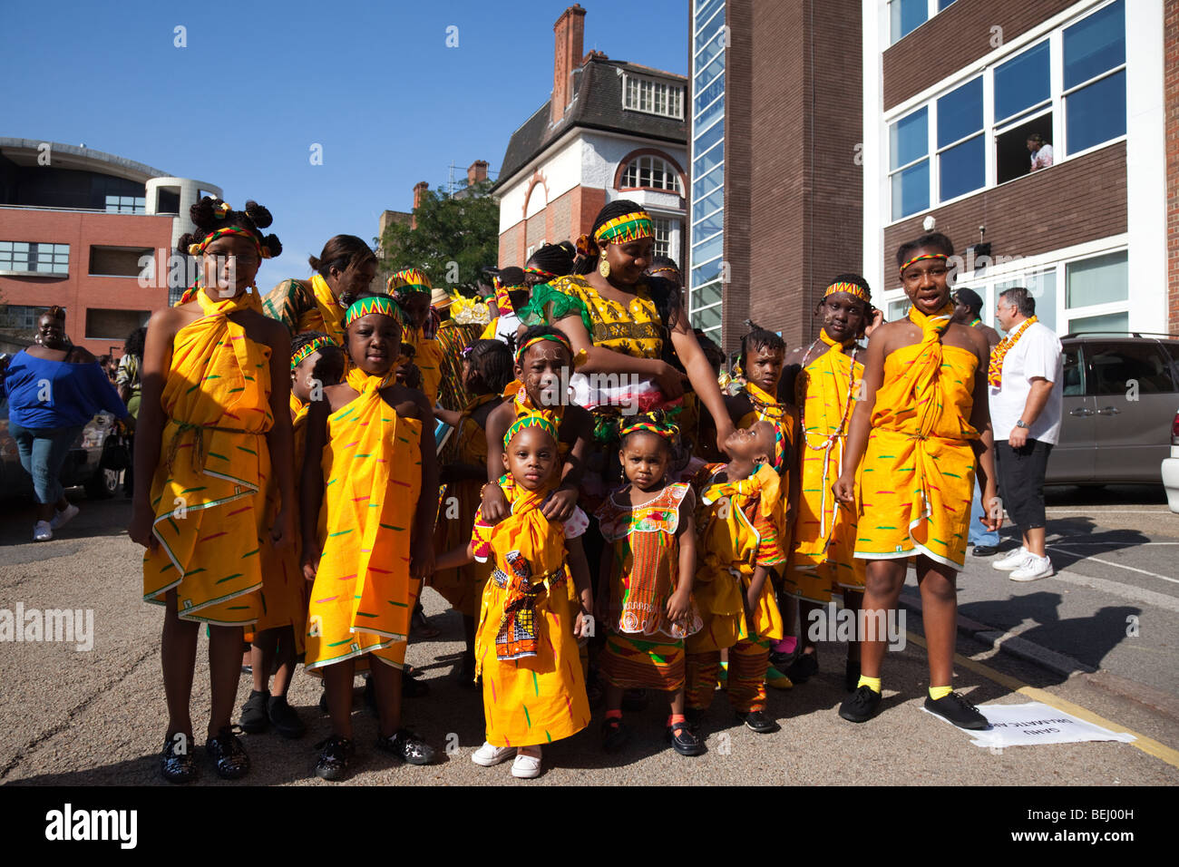Group of black children in costumes at Hackney Carnival, London Stock Photo  - Alamy