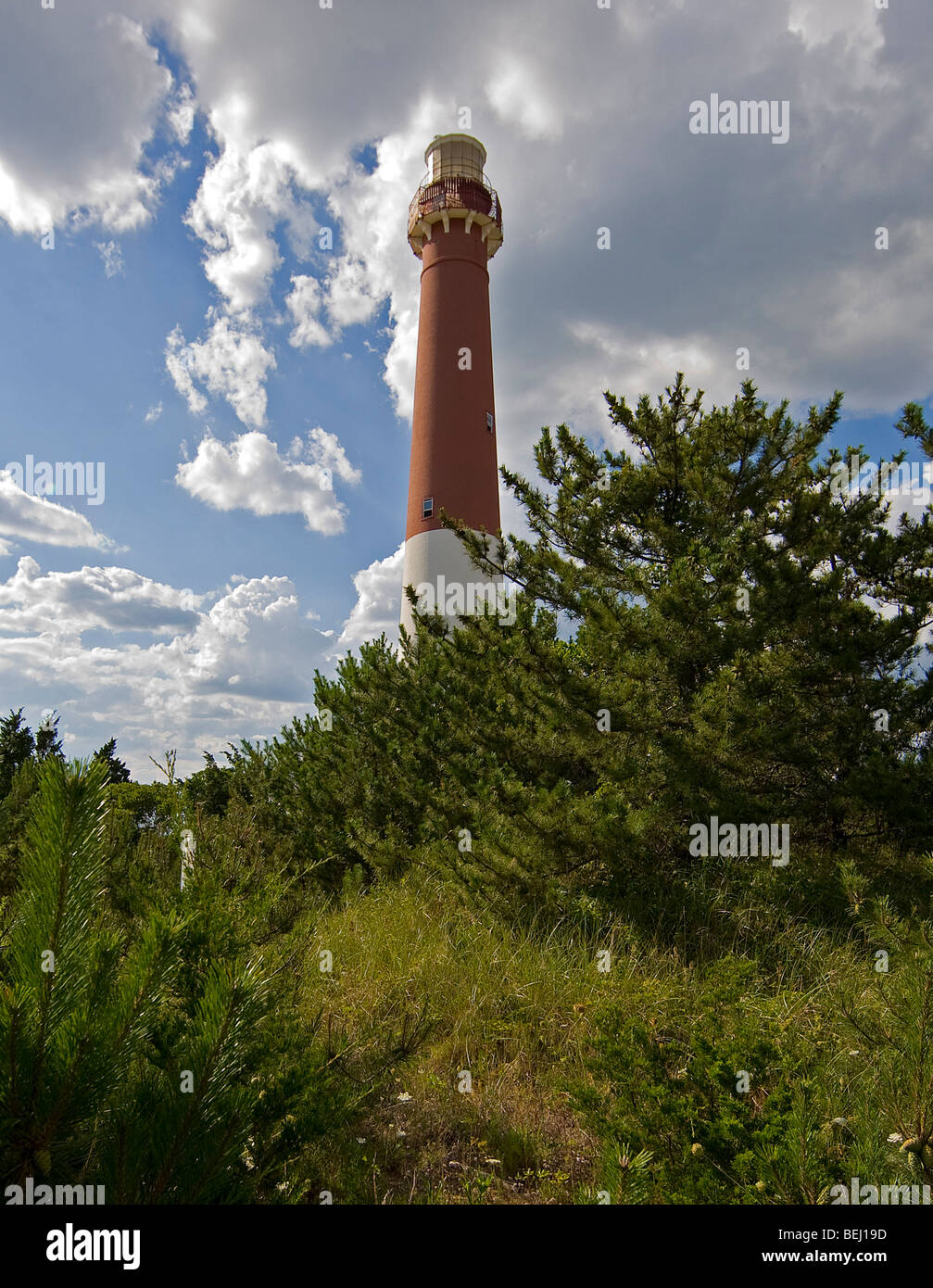 Barnegat Lighthouse in the Barnegat Light section of Long Beach Island in Ocean Township in New Jersey. Stock Photo