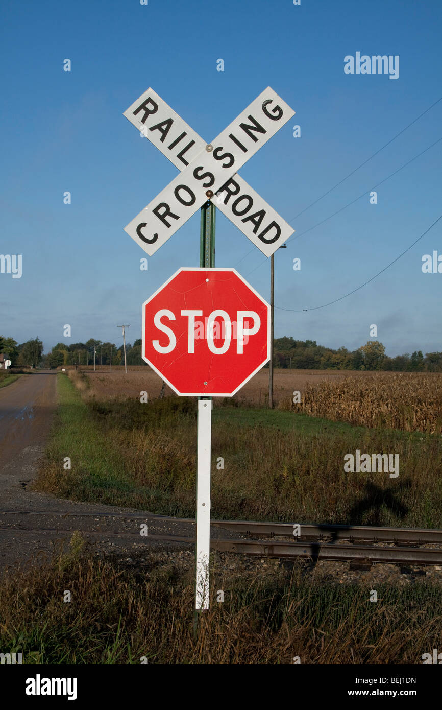 Railroad Crossing Sign, Eastern USA, by Dembinsky Photo Assoc Stock