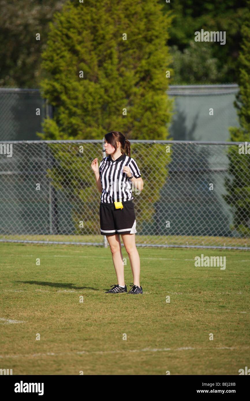 FEMALE REFEREE SIGNALS A GOAL HIGH SCHOOL GIRLS LACROSSE AMBER HOWARD