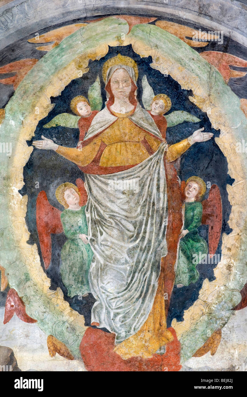 Pietro da Cemmo fresco,  Annunciata sanctuary, Piancogno, Lombardy, Lombardy, Italy Stock Photo
