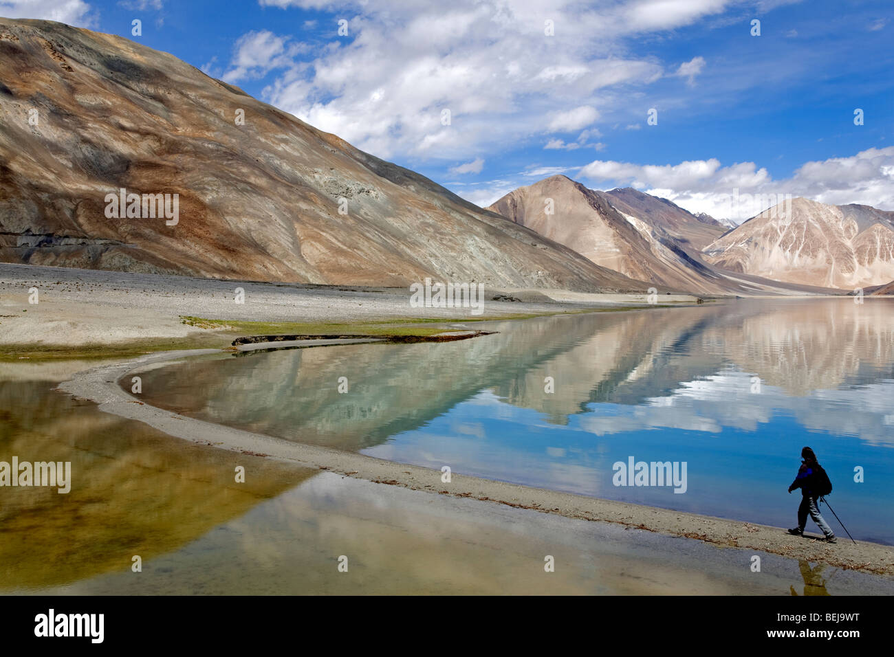 Walking around Pangong Lake. Ladakh. India Stock Photo