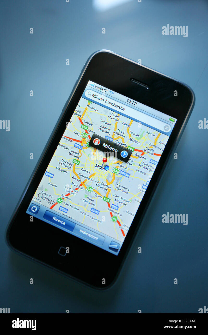 Map on i-phone, Milan, Lombardy, Italy Stock Photo