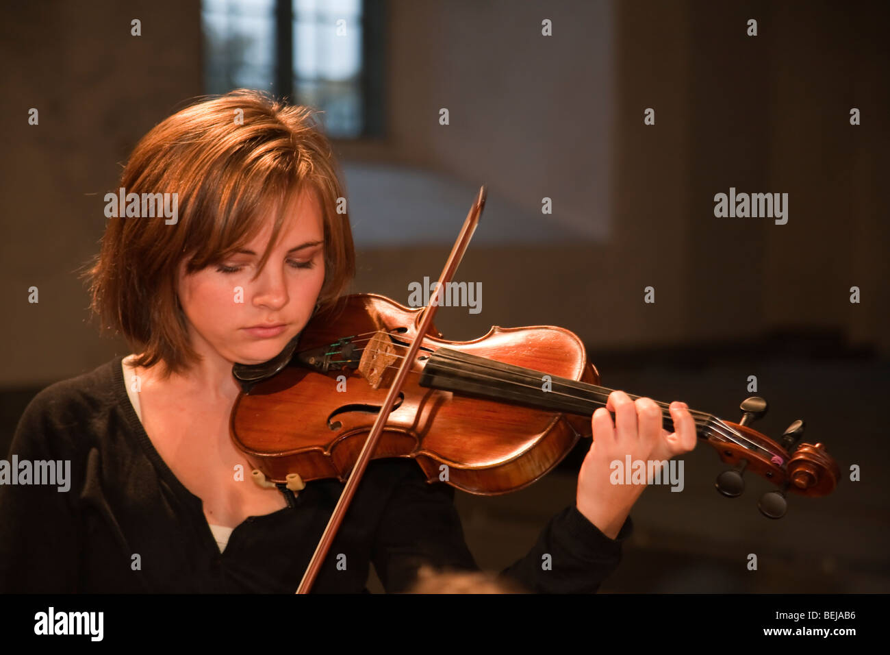 Norway Selbu church Trondheimsolistene chamber orchestra musician violinist string player violin Stock Photo